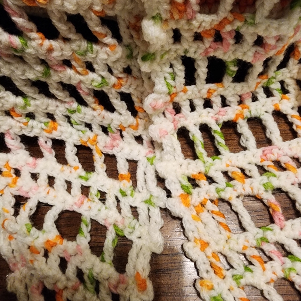 Springtime Crochet Handmade Shawl Cream, Pink, Orange, Green - Picture 2 of 3